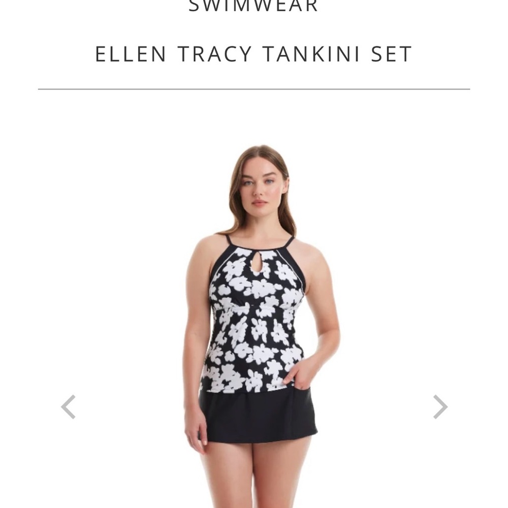 Ellen Tracy Black and White Floral Tankini Set Y2K